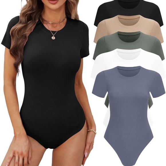 Tops - NWOT • Set of FIVE Short Sleeve Crewneck (T-Shirt) Bodysuits • Women’s XL